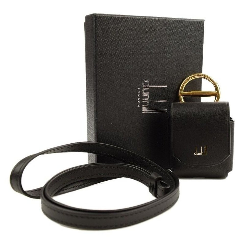 DUNHILL Black DUKE Leather Airpod Holder With Strap Italy NEW